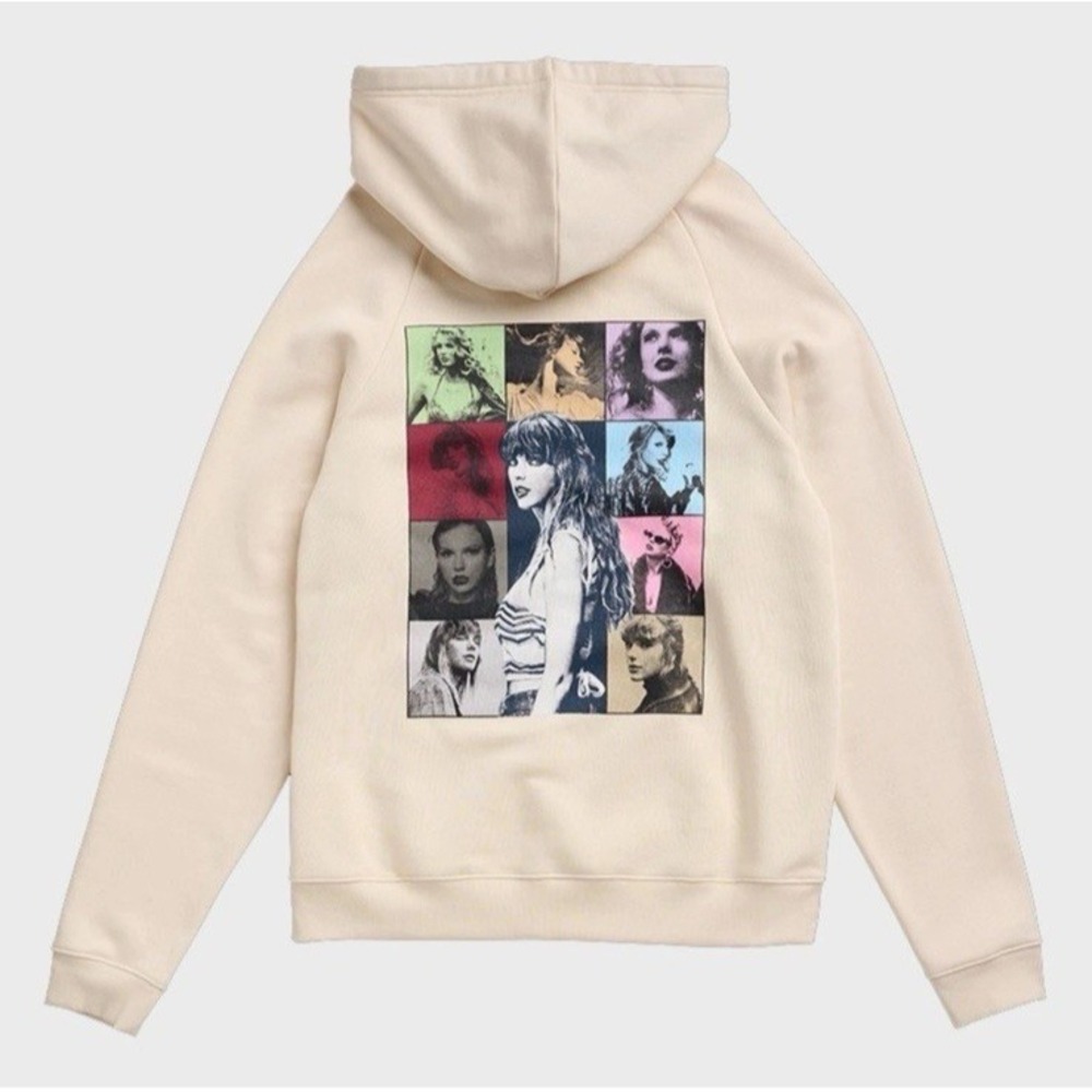 Taylor Swift Eras Tour Hoodie Womens Large Cream Sweatshirt Swifty Concert Music